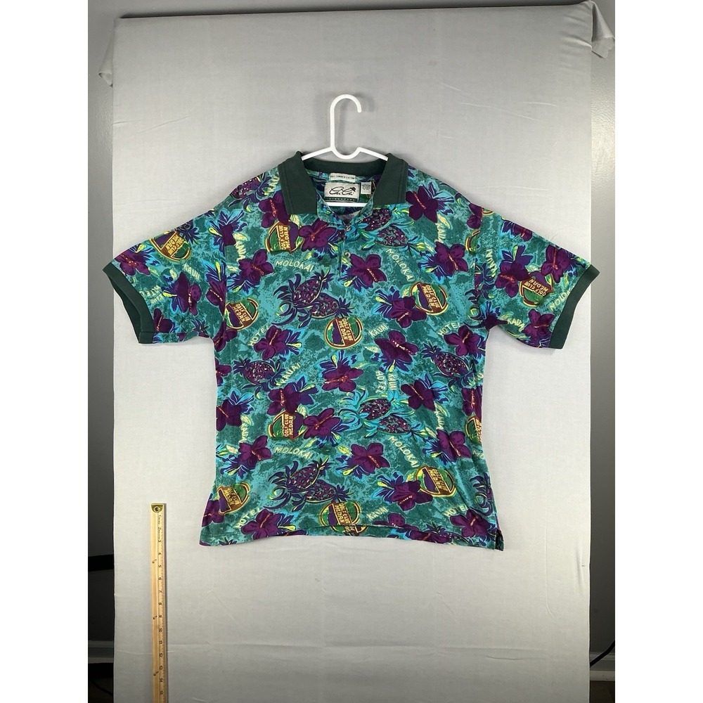 Chi Chi Signature Polo Shirt Mens L Tropical Floral Golf Hawaii 100% Cotton